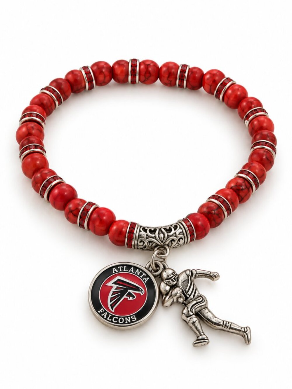 Atlanta Falcons Football Charm Beaded Bracelet Size 7"